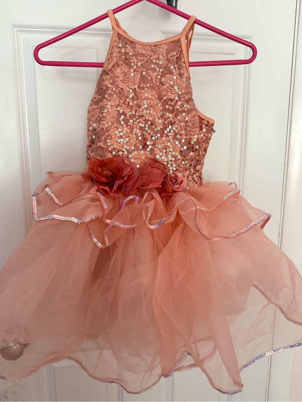 Weissman Medium Child Peach Rose Gold Sequin Floral Tutu Dance Costume MC